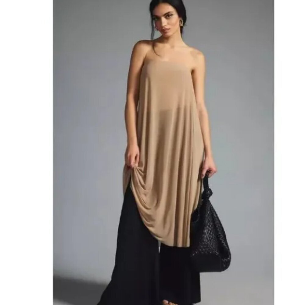 NWT Dolan Strapless Mesh Long Drapey Tube Top Sheer Taupe Nude Size Small